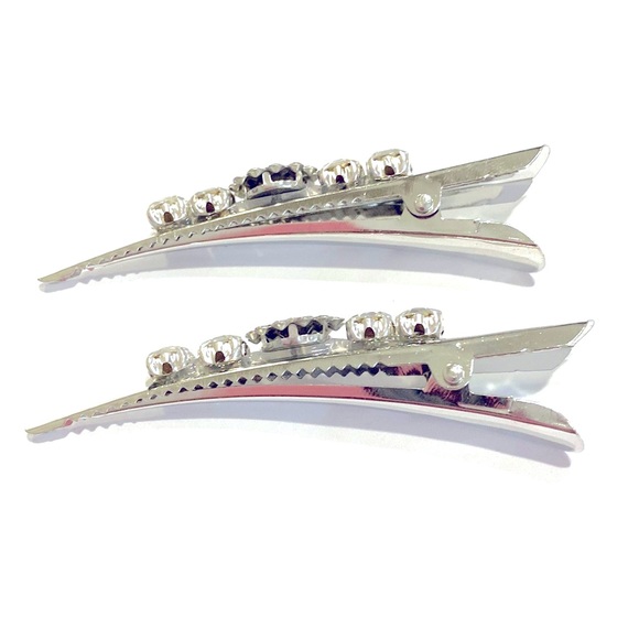 Updo Hair Clips Bobby Pins 4 Piece Set Silver Tone Rhinestones - Picture 5 of 7